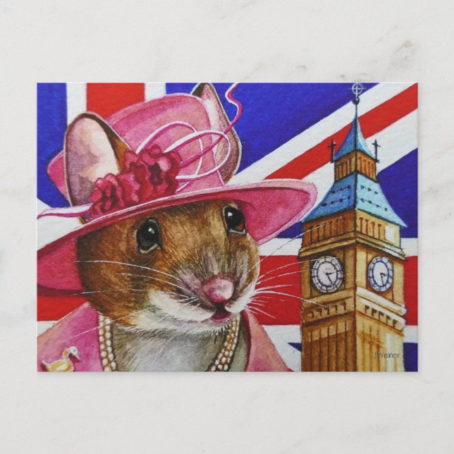 Cartão Postal Grã-Bretanha Rainha Rato Big Ben Arte Aquarela P (Frente)