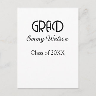 Cartão Postal Grad bold letter graduation name class of 20XX sim