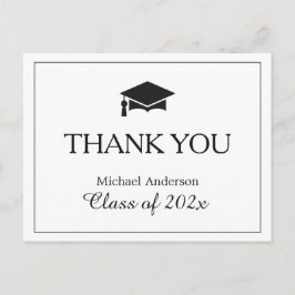 Cartão Postal Graduação Branca Simples Clássica Preta Obrigado