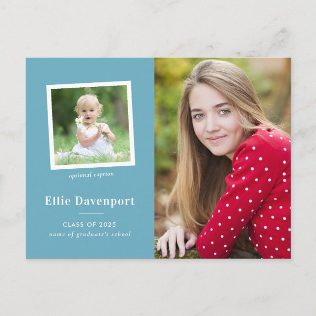 Cartão Postal Graduação Clássica Azul Turquesa com Duas Fotos (Frente)