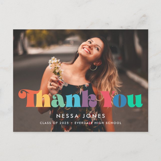 Cartão Postal Graduação da Vintage 70s Obrigado foto (Frente)