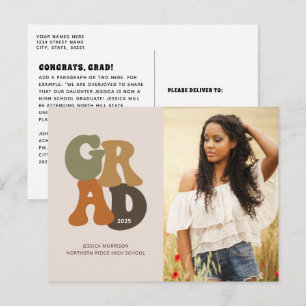 Cartão Postal Graduação da Vintage do Formando Retro 1970s