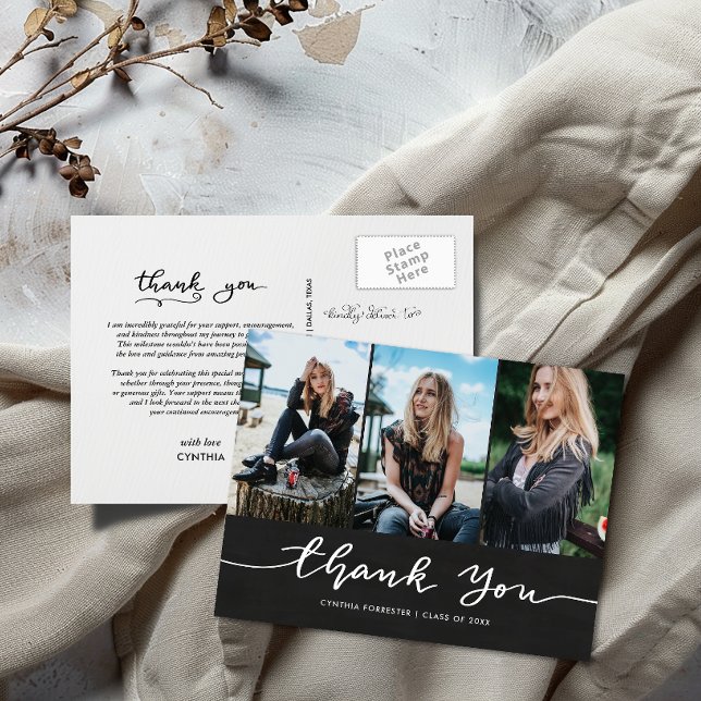 Cartão Postal Graduação De Chalkboard Obrigado Script Foto (Criador carregado)