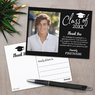 Cartão Postal Graduação de Classe do Ano Obrigado Escrever Preto