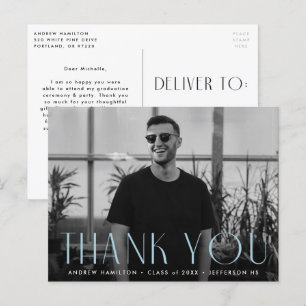 Cartão Postal Graduação de Foto Azul do Céu Moderno Obrigado