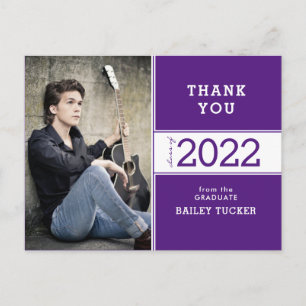 Cartão Postal Graduação de Foto Branca Roxa de Ano de Classe Obr