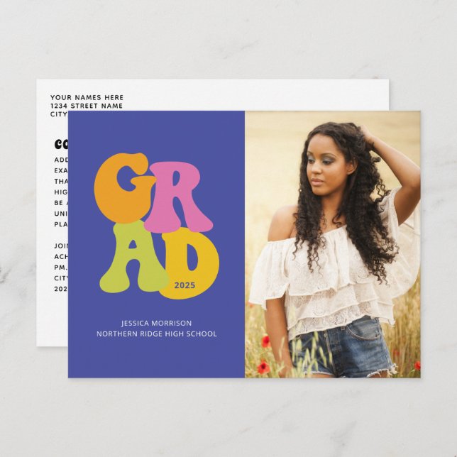 Cartão Postal Graduação de Foto com Design 2025 Retro Brilhante (Frente/Verso)