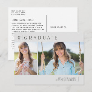 Cartão Postal Graduação de Foto de Cinza Neutral do Formando 2
