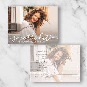 Cartão Postal Graduação de Foto de Script Elegante Salve a Data
