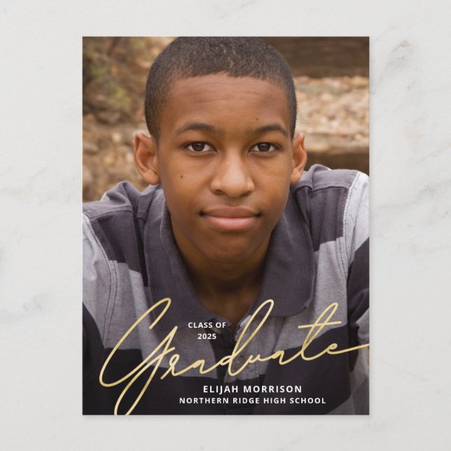 Cartão Postal Graduação de Foto de Sobreposição Dourada de Scrip (Frente)