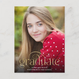 Cartão Postal Graduação de Foto de Tipo Dourado Mínimo e Simples