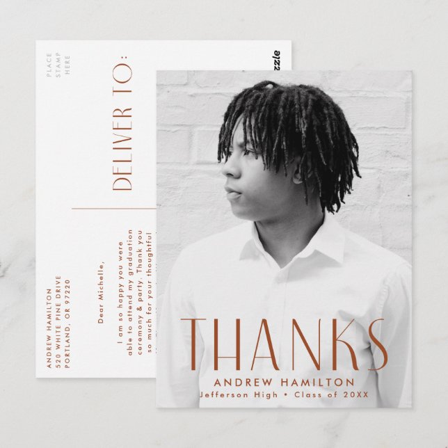 Cartão Postal Graduação de Foto em Feira Moderna Obrigado (Frente/Verso)