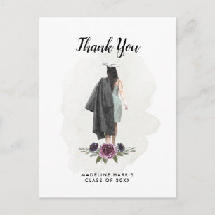 Cartão Postal Graduação de Foto Personalizada Floral da Garota d