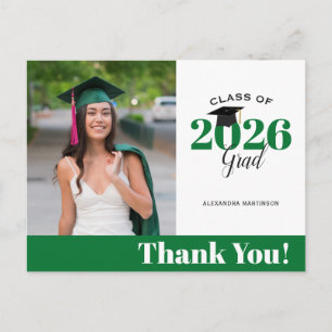 Cartão Postal Graduação de Foto Verde Moderna Obrigado