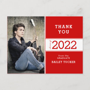 Cartão Postal Graduação de Foto Vermelha Brilhante Ano de Classe