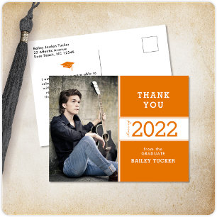 Cartão Postal Graduação de Foto White Orange Year - Ano de aula 