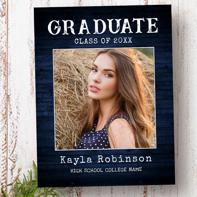 Cartão Postal Graduação de Fotos em Plank de Madeira Azul no Paí (Criador carregado)