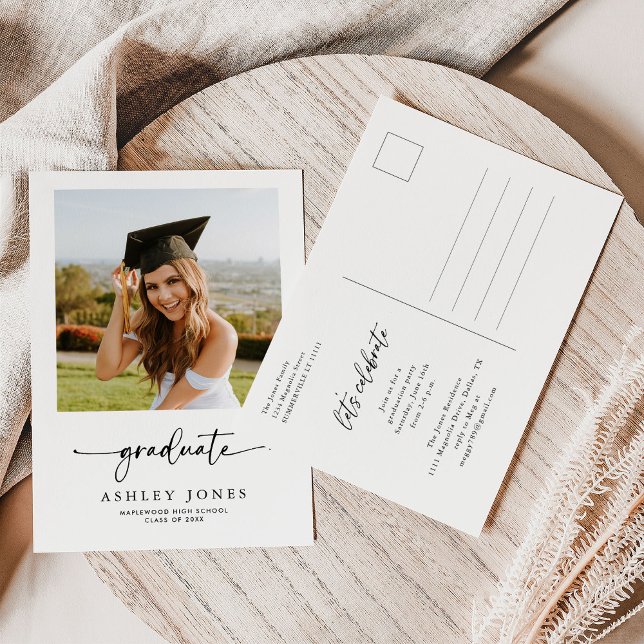 Cartão Postal Graduação de Fotos por Caligrafia Moderna Simples (Criador carregado)