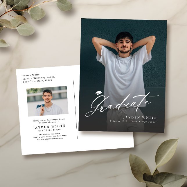 Cartão Postal Graduação de Fotos Simples por Caligrafia Moderna (Modern Calligraphy Simple Photo Graduation Postcard)