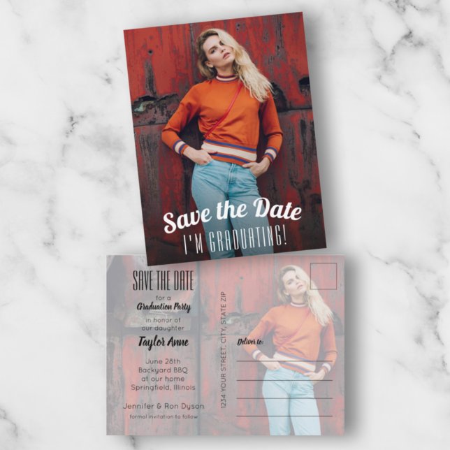 Cartão Postal Graduação de Fotos Vertical Salve a Data (Criador carregado)
