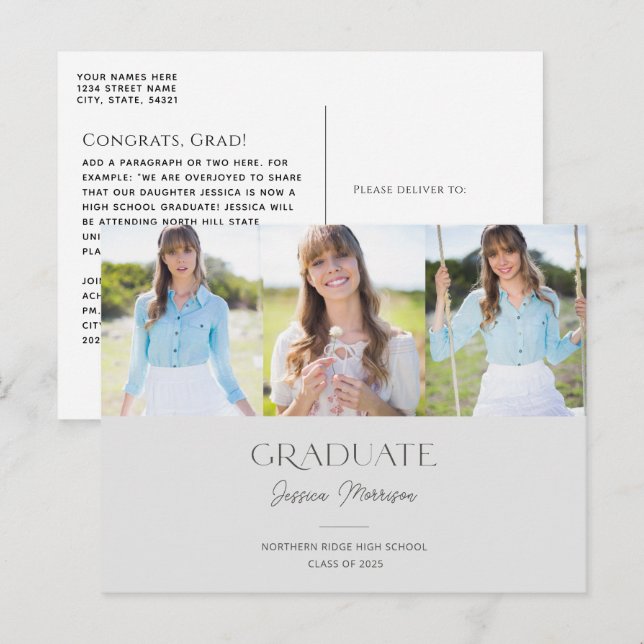 Cartão Postal Graduação de Multifotografias do Nome do Script do (Frente/Verso)