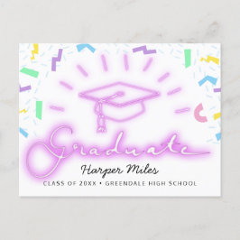 Cartão Postal Graduação de néon rosa retroativa dos anos 80