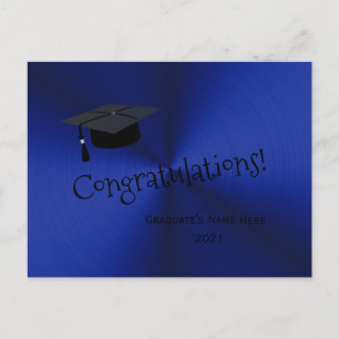 Cartão Postal Graduação de Parabéns Bonés Azuis Modernos Silver