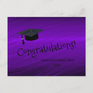 Cartão Postal Graduação de Parabéns prateados roxos elegantes