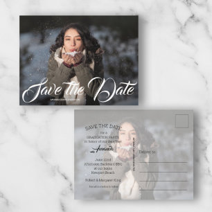 Cartão Postal Graduação de Script Elegante SALVE A DATA