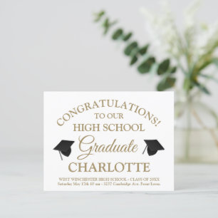 Cartão Postal Graduação de texto personalizada de script em ouro