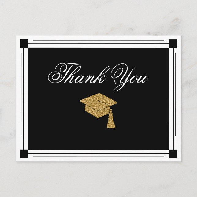 Cartão Postal Graduação do estilo Art Deco Obrigado (Frente)