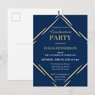 Cartão Postal Graduação do Segundo grau Elegant Blue Dourado 202