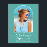 Cartão Postal Graduação do Teal do Boné de Arch Moderno<br><div class="desc">Quadro Fotográfico de Arch Moderno - Script de Caligrafia de Tendy - Cartão-Postal de Anúncio de Graduação de Fotografias - Teal - Boné de formatura</div>