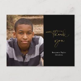 Cartão Postal Graduação Dourada e preta Obrigado com Foto