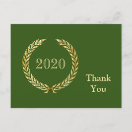 Cartão Postal Graduação Dourada Wreath Obrigado Verde