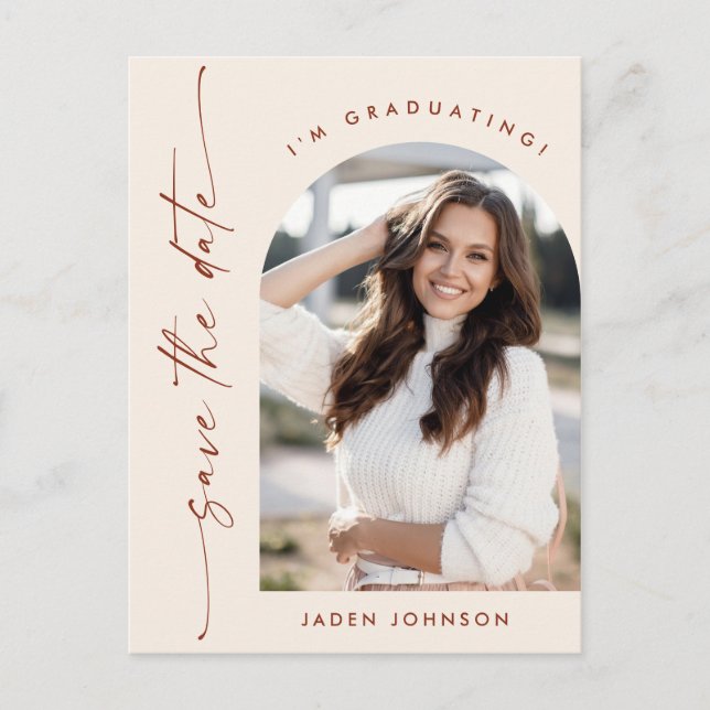 Cartão Postal Graduação Elegante de Fotos Salve a Data (Frente)