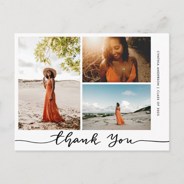 Cartão Postal Graduação Elegante Obrigado Script Formando Foto (Frente)