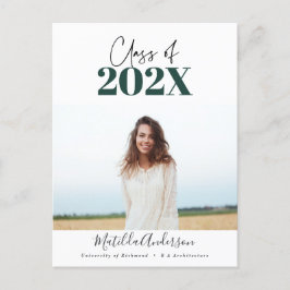 Cartão Postal graduação em script moderno verde foto turma de 20