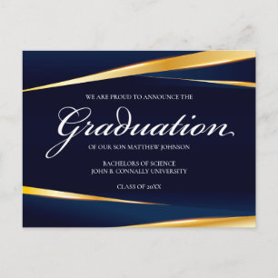 Cartão Postal Graduação Formal Geométrica Dourada Azul Elegante 