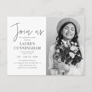 Cartão Postal Graduação Foto Simples e Moderna Chic Minimalist