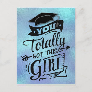 Cartão Postal Graduação Girly com Tipografia Azul Moderna 