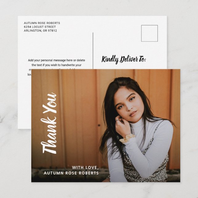 Cartão Postal Graduação Moderna de Foto Simples Obrigado (Frente/Verso)