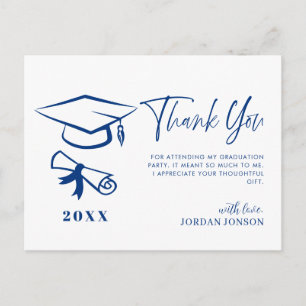 Cartão Postal Graduação Moderna Minimalista Azul Branco Obrigado