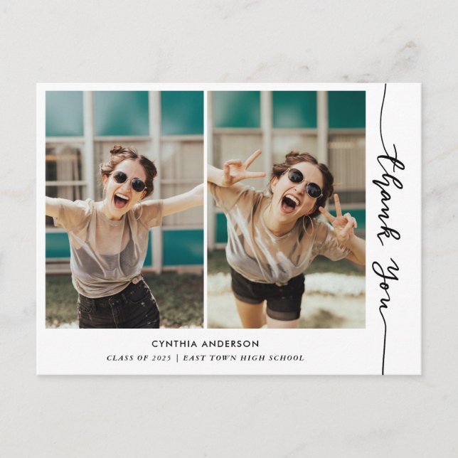 Cartão Postal Graduação Moderna Obrigado Script Colagem de Fotos (Frente)