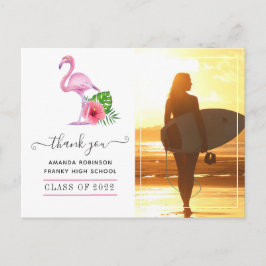 Cartão Postal Graduação na Praia do Flamingo Rosa Obrigado