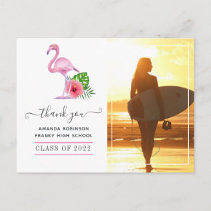 Cartão Postal Graduação na Praia do Flamingo Rosa Obrigado