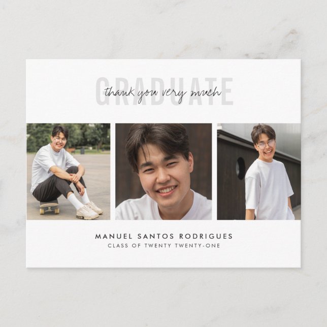Cartão Postal Graduação Obrigado Colagem Mínima 3 Fotografias (Frente)