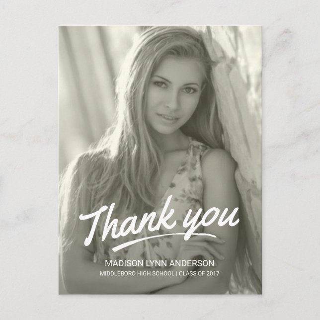 Cartão Postal Graduação Obrigado Script Manuscrito Moderno (Frente)