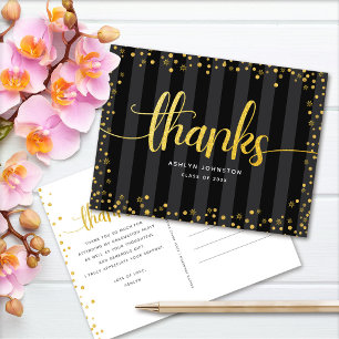 Cartão Postal Graduação preto dourado brilho script obrigada
