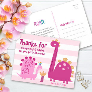 Cartão Postal Graduação Rosa Dinossauros Rapariga Kawaii Obrigad